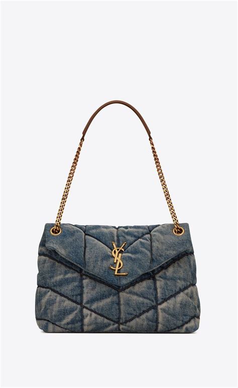 denim ysl loulou|PUFFER MEDIUM in suede and denim .